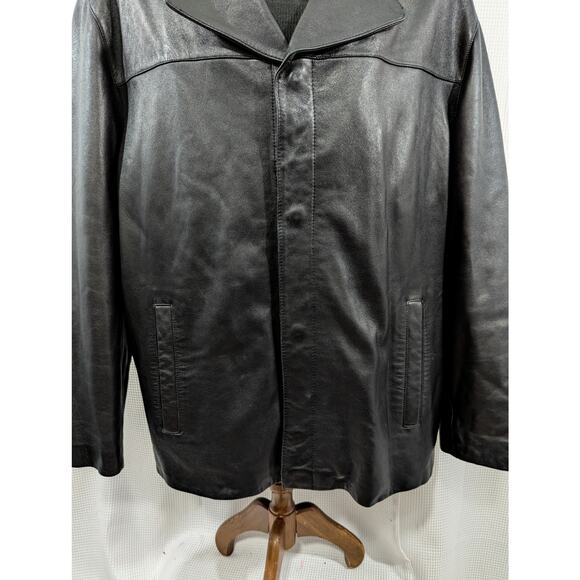NWOT! GUESS! SUPPLE SOFT BLACK GENUINE LEATHER WOOL ZIP LINER JACKET, COAT!SZ XL - Picture 6 of 14